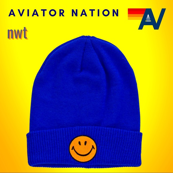 Aviator Nation Accessories - Rad Aviator Nation Embroidered Smiley Face Beanie - Royal Blue - NWT